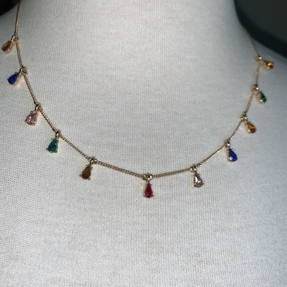Banana Republic Crystal MULTI COLOUR TEARDROP CHOKER NECKLACE - Picture 4 of 12